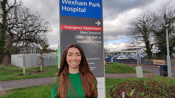 Chelsea Whyte, Slough Parliamentary Candidate outside Wexham Park Hospital