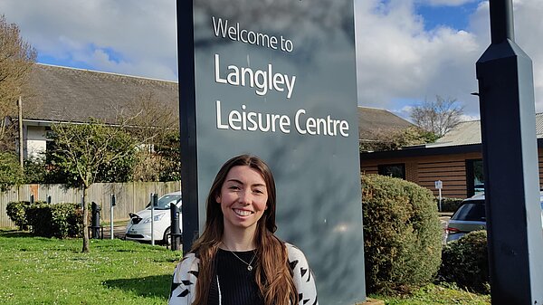 Chelsea Whyte, Slough Parliamentary Candidate outside Langley Leisure Centre