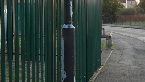 New fence block visibility where children come out from pavillion